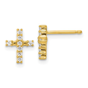 14k Gold Polished Diamond Cross Post Earrings - EM-80CA1454-5743