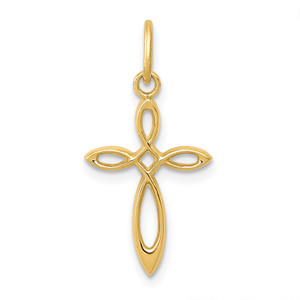 14k Gold Polished Small Ribbon Cross Pendant - XR-212FE8AB-4830
