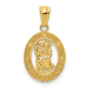 14k Gold Polished St Christopher Pendant