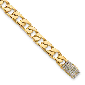 14k Hand-polished 6.5mm Fancy Curb Link 1.45 carat Diamond Clasp 8 inch Bracelet
