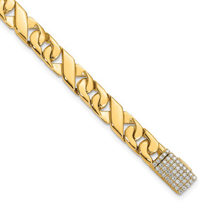 14k Hand-polished 6.7mm Fancy Link 1.75 carat Diamond Clasp 8 inch Bracelet