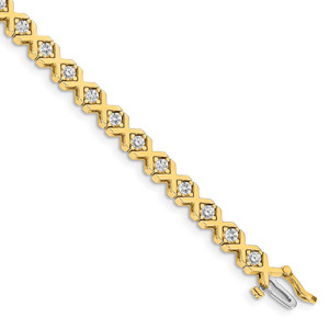 14k Holds 2.4 carat 26-2.9mm Round Diamond 4-prong X-design 7 inch Tennis Bracelet Mounting