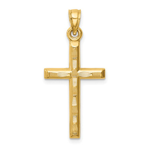 14k Hollow Diamond-cut Cross Pendant - K6-3D25C09A-8119