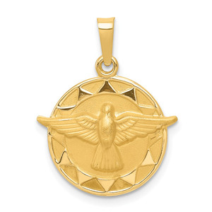 14k Holy Spirit Medal Hollow Round Pendant