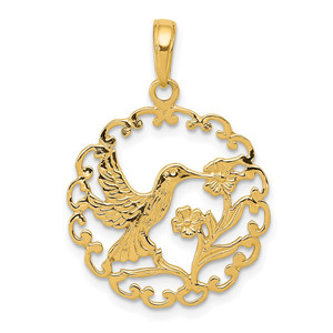 14k Hummingbird in Round Frame Pendant - C3-7F5BFA09-7558
