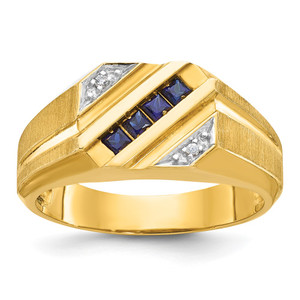 14k IBGoodman Men's Created Sapphire and Diamond Satin Complete Ring - B5-ED83CAD5-9913