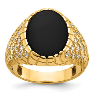 14k IBGoodman Men's Onyx and 1/2 carat Diamond Nugget Complete Ring