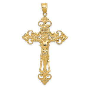 14k INRI Fleur De Lis Crucifix Pendant - C2-5FC96D13-7850