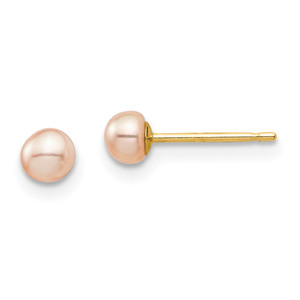 14k Madi K 3-4mm Pink Button Freshwater Cultured Pearl Stud Post Earrings with Silicone Backs