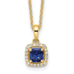 10k 1/10 carat Lab Grown Diamond VS/SI+ G+ and Created Sapphire Complete 18 inch Pendant Necklace