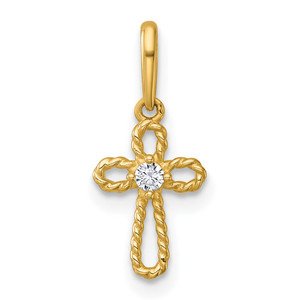 14k Madi K Polished and Twisted Fancy CZ Cross Childrens Charm / Pendant