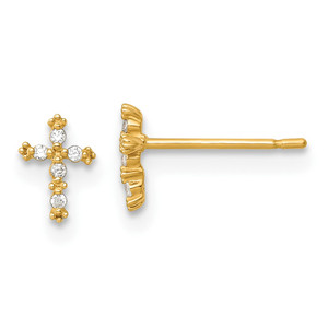 14k Madi K Polished CZ Cross Childrens Post Earrings