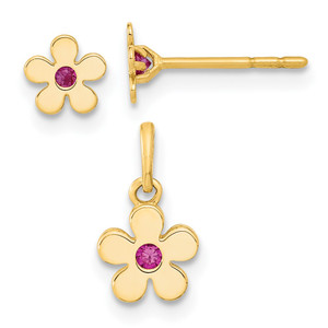 14K Madi K Polished CZ Flower Post Earrings and Flower Pendant Set