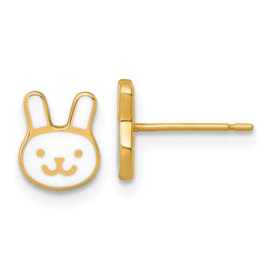 14k Madi K Polished White Enameled Bunny Face Childrens Post Earrings