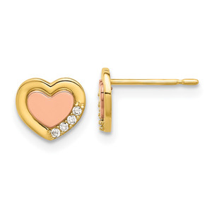 14k Madi K Two-tone Polished CZ Heart Post Earrings