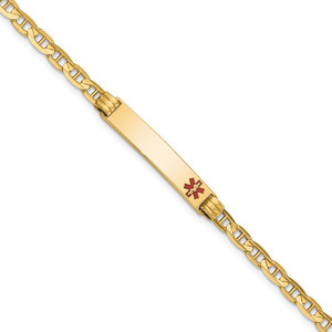 14K Medical Solid Chain/Solid Plate 26x5mm Off-Center Red Enamel Anchor Link 7 inch ID Bracelet - XM-0A03C026-7440