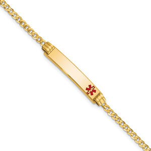 14K Medical Solid Chain/Solid Plate 26x5mm Off-Center Red Enamel Curb Link 7 inch ID Bracelet - XM-ED014E65-6470