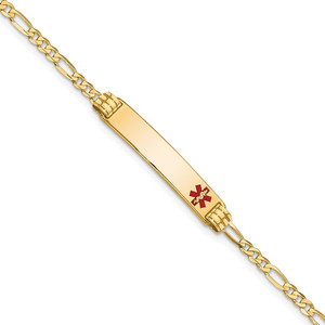 14K Medical Solid Chain/Solid Plate 26x5mm Off-Center Red Enamel Figaro Link 8 inch ID Bracelet - XM-FD55F962-9261