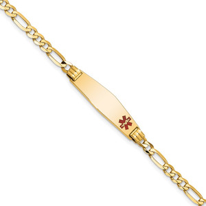 14K Medical Solid Chain/Solid Plate 26x7mm Soft Diamond Shape Off-Center Red Enamel Figaro Link 7 inch ID Bracelet - XM-D2887E08-5683