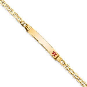 14K Medical Solid Chain/Solid Plate 37x6mm Off-Center Red Enamel Anchor Link 8 inch ID Bracelet - XM-4080D4AD-3585