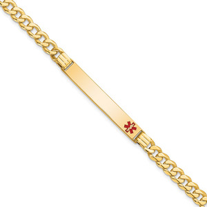 14K Medical Solid Chain/Solid Plate 37x6mm Off-Center Red Enamel Curb Link 8 inch ID Bracelet - XM-43A907C2-5600