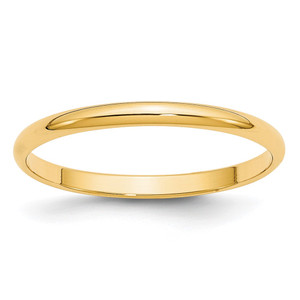 10k Yellow Gold 2mm Lightweight Half Round Wedding Band Size 13.5