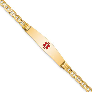 14K Medical Solid Chain/Solid Plate Soft Diamond Shape 36x9mm Centered Red Enamel Anchor Link 7 inch ID Bracelet - XM-0114B84B-5841