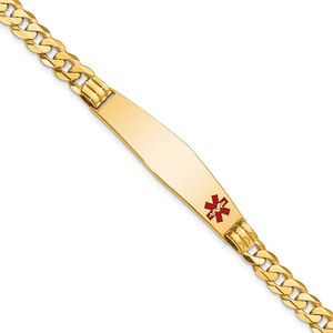 14K Medical Solid Chain/Solid Plate Soft Diamond Shape 38x9mm Off-Center Red Enamel Curb Link 8 inch ID Bracelet