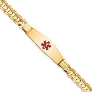 14K Medical Solid Chain/Solid Plate Soft Diamond Shape 40x12mm Centered Red Enamel Curb Link 8 inch ID Bracelet - XM-DE0ED2E6-8318