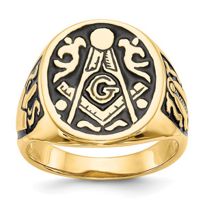 14k Men's Polished and Grooved with Black Enamel Masonic Ring - Y4-51C8EA14-6774