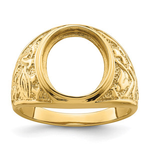 14k Men's Polished and Textured 14x12mm Oval Masonic Men's Mounting