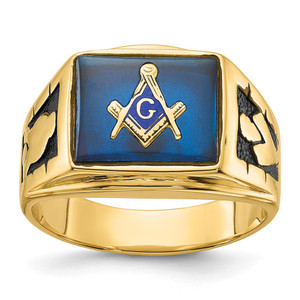 14k Men's Polished and Textured Masonic Ring Mounting - Y1-9421417E-7480