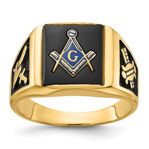 14k Men's Polished and Textured Masonic Ring Mounting - Y4-C23A778F-7831