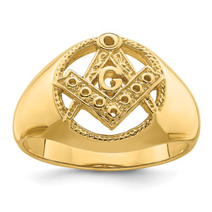 14k Men's Polished and Textured Masonic Ring Mounting - Y7-6A30BA7F-1970