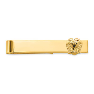 14k Men's Polished and Textured with Black Enamel 32 Degree Scottish Rite Masonic Large Tie Bar