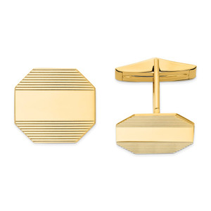 14k Men's Rectangular Octagon w/ Line Design Cuff Links