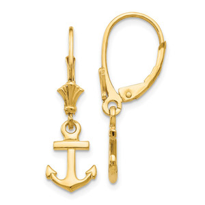 14K Mini Anchor Leverback Earrings