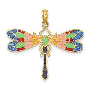 14K Multi Color Enamel Dragonfly Charm - K6-F6728B7C-2752