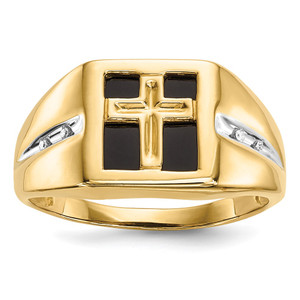 14k Onyx and Diamond Cross Mens Ring - RM-3943D6B3-6777