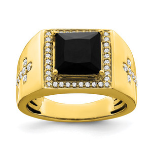 14k Onyx and Diamond Cross Mens Ring - RM-522BB62E-5397