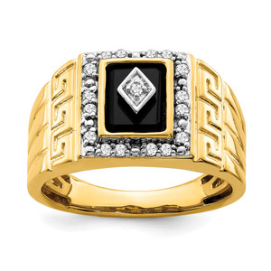 14k Onyx and Diamond Greek Key Design Mens Ring - RM-5AC6EA50-7865