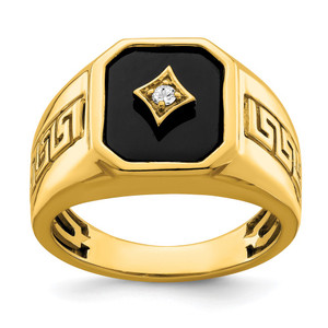 14k Onyx and Diamond Greek Key Design Mens Ring - RM-D234C98C-6826