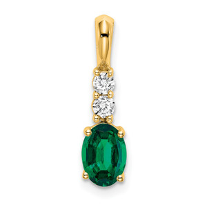 14K Oval Created Emerald and Diamond Pendant - PM-0EAF9D14-6738