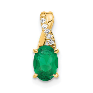 14K Oval Created Emerald and Diamond Pendant - PM-593A04B7-2919