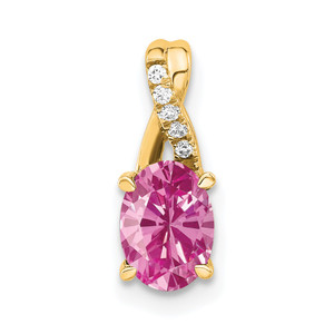 14K Oval Created Pink Sapphire and Diamond Pendant