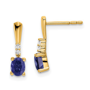 14K Oval Created Sapphire and Diamond Dangle Earrings