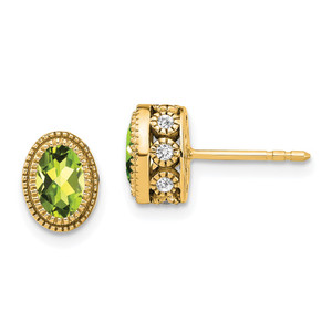 14k Oval Peridot and Diamond Earrings