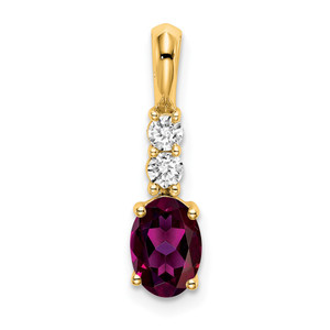 14K Oval Rhodolite Garnet and Diamond Pendant