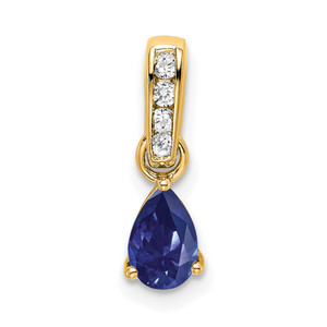 14K Pear Created Sapphire and Diamond Pendant