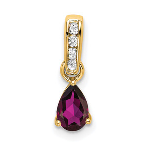 14K Pear Rhodolite Garnet and Diamond Pendant